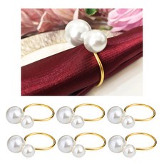 냅킨 링스 진주 냅킨 버클 펄 실버 골드 웨딩 크리스마스 생신 냅킨 링은 Pearl Napkin Rings Serviette Buckle Gold Silver, 골드 -6 PCS, 6개