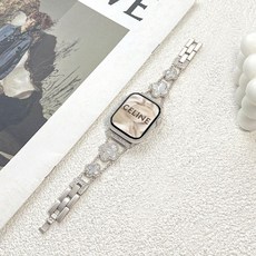  애플워치 스트랩 메탈 가죽 실리콘 시계줄 체인 밴드 스포츠 실버 슬림 44, 클로버 쉘 브레이슬릿 