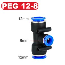 3 웨이 T자형 티 공압 피팅 OD 푸시 인 에어 퀵 커넥터 워터 튜브 10mm 8mm 12mm 6mm 4mm 16mm, 12-8-12, 1개