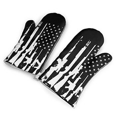 USA Flag Gun.jpg Kitchen Oven Mitts Cotton Long Microwave Oven Gloves Extreme Heat Resistant 572 D, 1