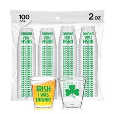 Irish I was Drunk - 성 패트릭의 날 플라스틱 샷 글라스 일회용 56.7g(2온스) 그린 의 잔 음료 잔 100개 세트 아일랜드 선물, 1개