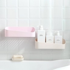 드림 흡착식 욕실 선반 다용도 고리형 매직 후크 수납 일자형 코너 모서리, 핑크