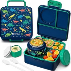 Fimibuke Bento 누출 방지 기능이 있는 도시락 통 226.8g(8온스) 수프 보온병 단열 식품 병이 있는 1.7kg(60온스) 도시락 용기 3-4칸 소스 병 및, B5. 정글 공룡, 1개