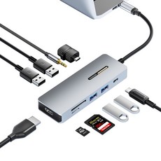 Toocki 10포트 USB3.0 c타입 4K HDMI 멀티 허브, 그레이