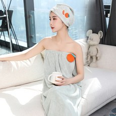 목욕 타월 여자 가정에서는 물 흡수 속건 욕조 스커트를 감을 수 있는 큰 목욕 타월식 목욕 가운을 입을 수 있다, 오렌지그린(목욕스커트+드라이헤어캡), 85x150cm, 1개