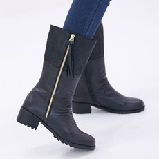 따봉슈즈 예쁜신상 소가죽수제화 루즈핏 하이힐 워커 편한 미들 하프부츠 4.5cm