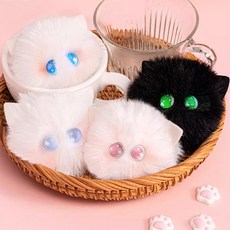 4개 세트 폼폼이 고양이 아이즈 인형 키링 미니 가방고리 열쇠고리 차키 백참 걸이 장식 액세서리, 1세트, S49012A