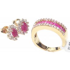 18k 골드 필링 바 세팅 링 & 스터드 귀걸이 세트. 진짜 정확한 1.45ct 프린세스 컷 루비 보석은 화려한