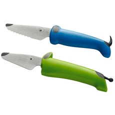 Kuhn Rikon KinderKitchen 아동용 칼 2개 세트 - 직선 및 톱니 블레이드 그린 & 블루