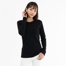 제이오 여성 무지 슬림핏 면 라운드 긴팔 티셔츠