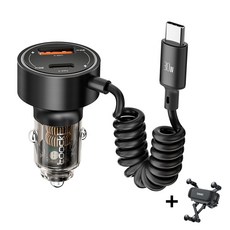 Toocki 60W PD3.0+QC3.0+Type-C 3 in 1 반투명 고속 차량용 충전기, 블랙, TQ-CC26D
