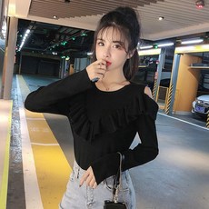 룩인싸템 페플럼 오프숄더 어깨트임 두꺼운 긴 소매 겨울 가을 상의 트렌드