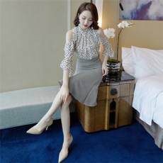 여름투피스세트 Maje Julie 여름 전문 연령 감소 유명인 숙녀 폴카 도트 정장 스커트
