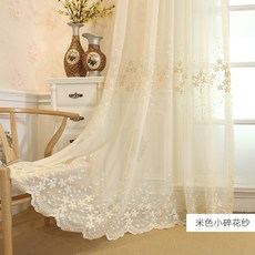 레이스커튼 펀칭불필요타입 벨크로 창사 유럽식 레이스 암막 커튼 완제품 거실 베이원도우 베란다 면, C03-베이지색 잔꽃 면