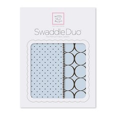 SwaddleDesigns 스와들듀오 포대기 담요 2개 세트 면 마퀴젯 + 프리미엄 면 플란넬 파스텔 블루 모던 듀오., 블루 & 브라운 모던103710