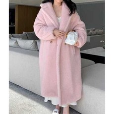여성퍼롱코트 테디베어 오버핏 루즈핏 베이비핑크 레드 겨울 아우터 퍼자켓