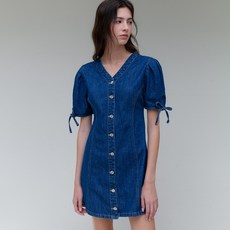 아워코모스 comos 1186 puff sleeve denim mini-one piece (blue)