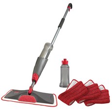 러버메이드 Rubbermaid 극세사 Reveal 스프레이 대걸레 바닥 청소 키트 습식 패드 3개 및 건식 사용을 위한 솔루션 리필 가능한 병 1개 세척 재사용 무선 모든 유형에, Collapsible Design