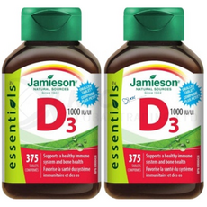 자미에슨 비타민 D3 1000 IU 대용량 375정+정품보증서 캐나다 직배송, 375정, 2개