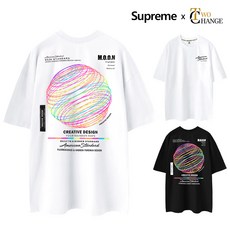 슈프림 정품 5부 오버핏 네온써클 빅사이즈 M~5XL 남자 여자 라운드 남녀공용 반팔 티셔츠