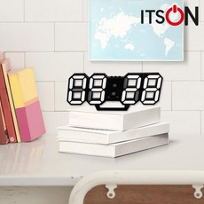 QSU704270[(주)씨케이코리아] 잇츠온 무소음 3D 디지털 LED 시계 탁상 벽걸이 블랙, 단일색상