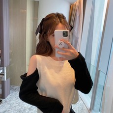 행복한우리 긴팔 이너셔츠 인싸템 소프트스타일 긴 소매 니트 여성 겨울 가을 클래식 홍콩무드 섹시 오프숄더 어깨트임 숏