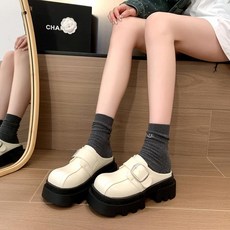 여성용 플랫폼 토 캡 하프 슬리퍼 솔리드 미끄럼 방지 신발 패션 버클 슬립온 2024 가을
