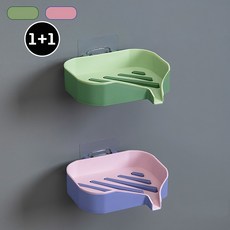 짜뇽 1+1 비누 받침대 거치대 물빠짐 (2개입), 1개, 그린+ 바이올렛핑크