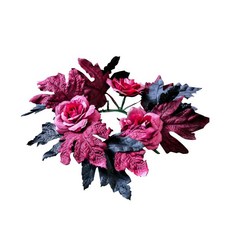 할로윈 어두운 색의 장미와 잎 양초 화환 화환 실크 옷감 꽃 수제, 25cm, 다중