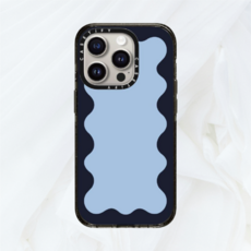 케이스티파이 아이폰15 프로 케이스 Blue Background Wavy Border 클리어 블랙