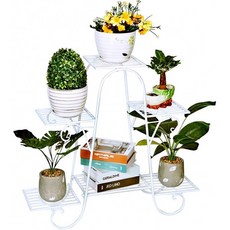 CarolynDesign 6 Tier 플랜트 스탠드 - 실내외용 플라워 팟 홀더 쉘프 - 패티오용 화이트 메탈 플랜트 스탠드 - L31.5 x H29.1, 단일옵션