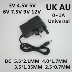 범용 어댑터 전원 공급 장치 충전기 AC 110-240V DC 3V 4.5V 5V 6V 7.5V 9V 12 V 0.5A 1A LED 조명 스트립용 12 V 볼트 UKAU 플러그, DC plug 2.5-0.7mm, UK, 3V1A, 02 3V1A_01 UK, 45) DC plug 2.5-0.7mm - UK-3V1