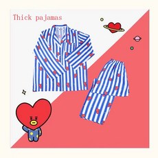 여성 잠옷 하트 스트라이프 프린트 잠옷 세트 여성 하라주쿠 소프트 반소매 나이트웨어 세트 2021 Summer Comfortable Pajama|파자마 세트|
