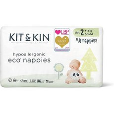 Kit Kin Hypoallergenic Eco Nappies Size 2 킷앤킨 저자극 에코 기저귀 사이즈 2 40개입 6팩, 2단계