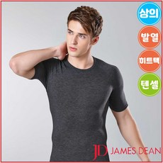 제임스딘 발열 기능성 내의 남자 반팔 내복 상의 티셔츠 단품 1매 멜란지그레이 블랙