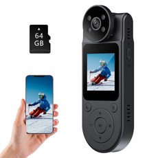 RUN기술 4K WiFi 액션캠 초소형 바디캠 자전거 오토바이 블랙박스, 블랙+64GB 메모리