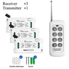IOT 전등 스마트 스위치 RF 무선 라이트 릴레이 모듈 500 미터 4 인 1 송신기 리모컨 LED 램프 선풍기 433MHz 110V 220V 10A 440182, 3Receivers 1Remote, 1개