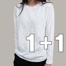 1+1 슬라브 기본 여성 티셔츠 봄여름가을 면 베이직 무지 이너 긴팔티 2p