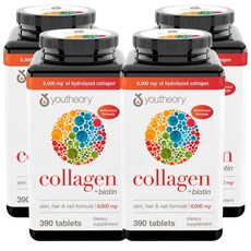 [총 6병] youtheory Collagen + biotin 유씨어리 콜라겐 플러스 비오틴 스킨 헤어 네일 포뮬러 6000mg 390정 X 6병구성, 4개, 390개