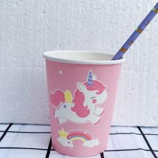 생일 종이컵 생일 케이크 컵 경축 모임 파티 핫골드 귀여워 레이스 도트 무지개 별 종이컵 패션 프린트 캐릭터 종이컵 일회용, 유니콘01, 20개