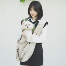 호다다 반려동물 강아지 슬링백 포대기 고양이 이동가방, 베이지, 1개