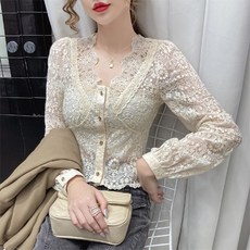 MOLY 여성 V넥 섹시 레이스 블라우스 J1583