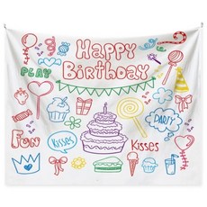 薄款生日掛布，Happy Birthday 生日裝飾, 100 x 70cm, 手繪風