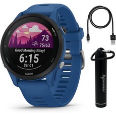 가민 포러너 965 프리미엄 GPS 런닝 앤 트라이애슬론 47mm 스마트워치(AMOLED 터치스크린 디스플레이 포함) 카본 그레이 DLC 티타늄 베젤(블랙 실리콘 밴드 웨어러블, Forerunner 255 46 mm_Tidal Blu