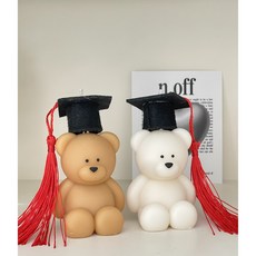 졸업 선물 곰돌이 학사모 축하 답례품 센스있는선물 졸업식 인테리어 소품 무료선물포장, 화이트, 그린그라스