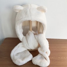 성인 곰돌이모자 제니 곰돌이털모자 양털 뽀그리 후드 곰돌이 귀목도리 일체형