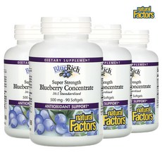 네추럴팩터스 블루리치 수퍼 스트랭스 블루베리 500mg 90 소프트젤 4개 안토시아닌, 90정