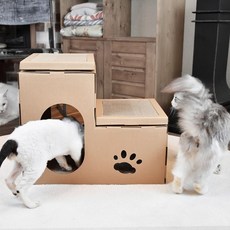 고양이 소형 스크레쳐 캣타워 숨숨집 + 캣닢, 1세트