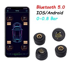 블루투스 5.0 자동차 TPMS 타이어 압력 경보 시스템 센서 안드로이드/IOS 모니터링 8.0 Bar, 1개, 1개입