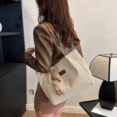 키링 포함 골덴 숄더백 코듀로이 여성 쇼퍼백 3컬러 (WFGL3RV)